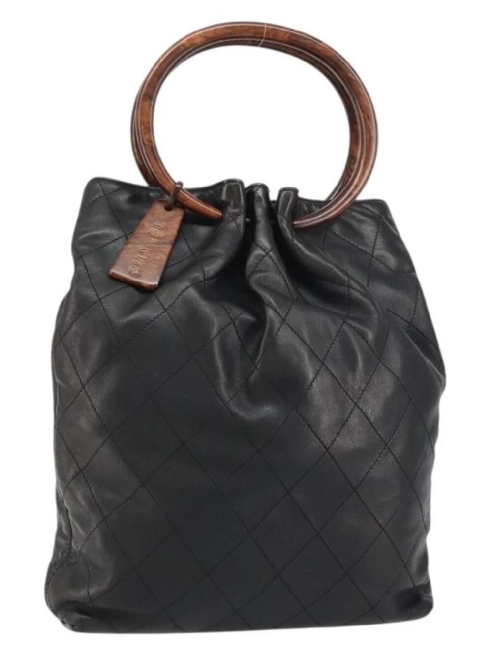 CHANEL Matelasse Hand Bag Leather Black Gold CC Auth ka1043